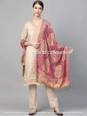 Women Pashmina Paisley Shawl Wrap Cashmere Wool Feel Soft Warm Stole Scarf Pink - Image 1 of 4