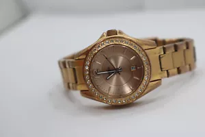Fossil Riley Mini Watch Women Rose Gold Tone 100M Pave Bezel With Date 5.5" NB - Picture 1 of 6