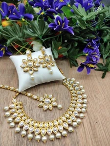 Conjunto de aretes collar bisutería perlas Kundan nupciales de moda india - Imagen 1 de 8