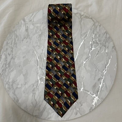 Corbata Adolfo Seda Hombre Multicolor Clásica Geométrica Colorida Azul Rojo Verde Foto 1 de 4