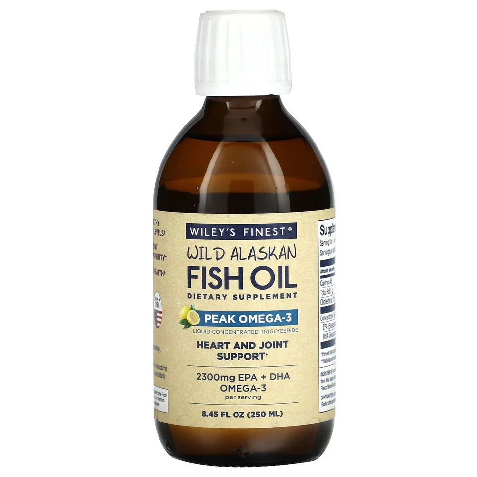 Wild Alaskan Fish Oil Peak Omega-3 Liquid Lemon 2150 MG 8.45 Oz Wiley's Finest