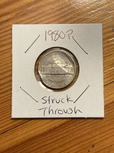 1980 P Jefferson Nickel MAJOR Strike Through Error Coin Clipped Planchet Rare - Picture 1 of 2