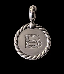 Ciondolo collana David Yurman 925 sterling iniziale B motivo cavo iconico ciondolo  - Foto 1 di 10