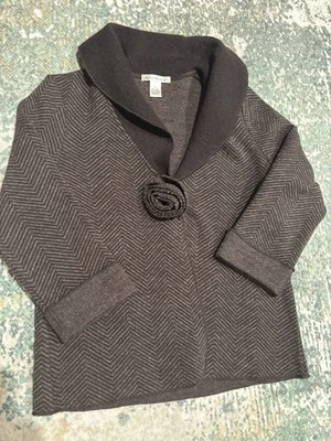 Susan Bristol 100% Wool Brown Herringbone Rosette Cardigan Mature Medium - Image 1 of 4
