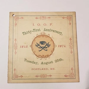 1870er Original viktorianische Tanzkarte 1874 IOOF Odd Fellows Portland ME P001 - Bild 1 von 7
