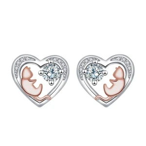 925 Silver Needle Cute Cat Ear Stud For Girlfriend Rose Gold - Picture 1 of 5