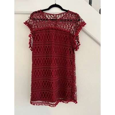 Tularosa Revolve Red Clayton Crochet Lace Shift Cocktail Mini Dress Womens Small - Image 1 of 4