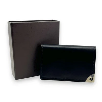 Estuche para llaves Dunhill de cuero negro con 6 ganchos tono plateado con caja de tela para tarjetas Foto 1 de 4