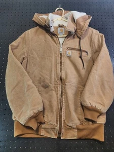 Carhartt Hooded Sherpa Lined Canvas Jacket Womens Medium Duck Brown - Picture 1 of 9