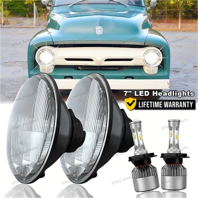 Пара 7-дюймовых прожекторных светодиодных фар подходит для пикапа Ford F-100 1953 1954 1955 1956 1957 - Изображение 1 из 4