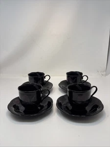 Mikasa Rondo Tango Black Cups and Saucers - Set of 4 - Picture 1 of 14