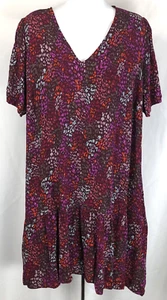 A new day Shift Dress XL purple multi Floral geo Hi-Low Knee Length pockets boho - Picture 1 of 4