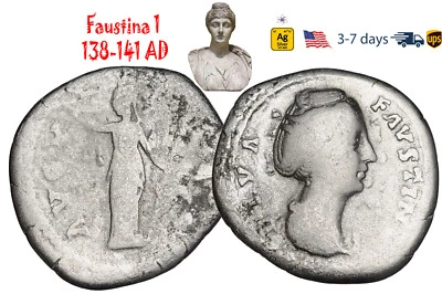 Antigua moneda Imperio Romano plata Faustina 1 138 141 dC esposa ANTONINO PÍO #33061 Foto 1 de 3