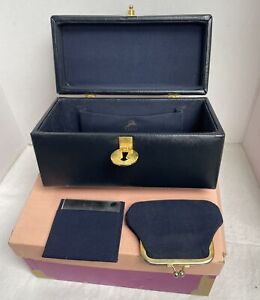 Vintage I. Magnin & Co. Blue Leather Travel Cosmetic Vanity Case w/ Coin Purse