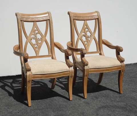 Pair Vintage Bernhardt Furniture Solid Wood Dining Room Armchairs ~ Chairs 1of 3 Cover