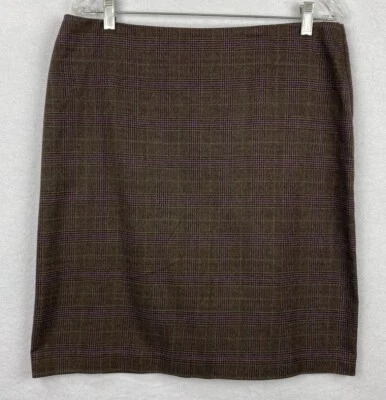 Falda Dressbarn Mujer 12 Suave Look Lana Marrón Púrpura Cuadros Poli Rayón Spandex Foto 1 de 4