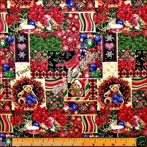 FABRI-TRAPUNTA NATALE POINSETTIA UCCELLINI ORNAMENTI TESSUTO 1/2 IARDA (18" X 45") - Foto 1 di 1