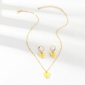 Candy Color Butterfly Earrings Pendant Necklace Women Clavicle Chain Jewelry Set