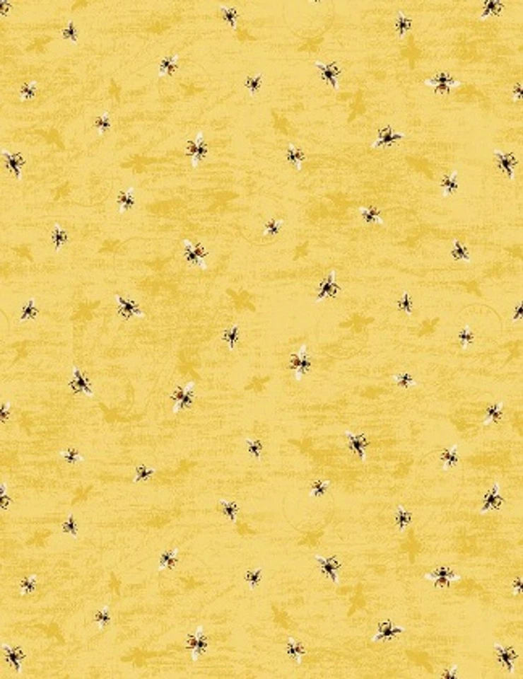 "Sundance Meadow" tossed bees yellowfabric by Nancy Mink for Wilmington 1 .5yd. - Image 1 of 1