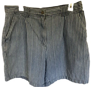 Vintage 90s Bill Blass Blue Striped Denim Shorts High Waist W/Pockets Sz 14-267 - Picture 1 of 12