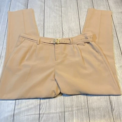 Calça social Joie feminina tamanho 10 bronzeada plissada frontal com cinto fivela dourada nova sem etiquetas - Imagem 1 de 4