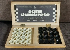 Vintage Chess Checkers USSR Grandmaster Soviet Set Wooden Box Ausma - Picture 1 of 12