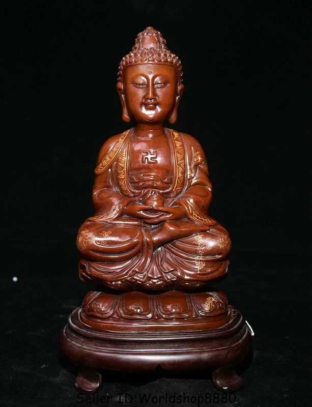 Estatua de Buda Shakyamuni Amitabha Shakyamuni Tíbet tallada en piedra roja natural de 10" Foto 1 de 4
