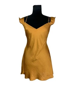 Neu mit Etikett Free People What I Want Mini Kleid Metallic Gold Größe S Gold Satin - Bild 1 von 13