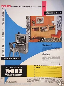 PUBLICITÉ 1957 BIBLIOTHÈQUE MD AMMEUBLEMENTS RATIONNEL ESTHÉTIQUE - ADVERTISING - Picture 1 of 1