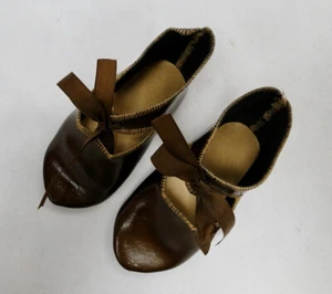 Older Antique look brown leather doll shoes French size 11 - Picture 1 of 6