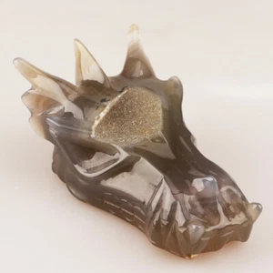 4.7" Natural Geode Agate Crystal Quartz Dragon Head Skull Hand Carved 409g - Picture 1 of 8