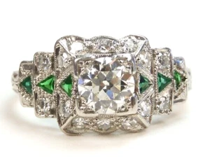 Antique HB 1920's Diamond Engagement Ring Size 7 UK-N1/2 EGL USA Platinum Deco - Picture 1 of 14