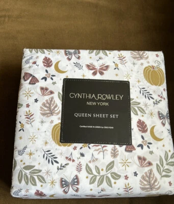 全新 Cynthia Rowley 可爱秋季南瓜 4 件套大号床单套装 蝴蝶 — 第 1/3 张图片
