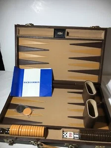Vintage Aries Of Beverly Hills Backgammon Set Brown Mustard 10"x15.5" complete - Picture 1 of 15