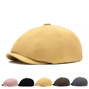 Unisex Men Women Canvas Octagonal Newsboy Hat Duckbill Ivy Beret Painter Cap - Picture 1 of 10