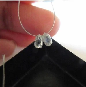 2 Pieces 4mm Rare Clear White Diamond Briolette faceted Tear Drop Beads DDS411 - Picture 1 of 5