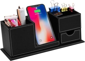 15W Wireless Charger Desk Organizer Fast Charging Station Pencil Pen Pad Holder - Picture 1 of 6