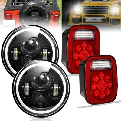 2x 7Inch DOT LED Headlights Hi-Lo w/ Tail Light Combo For Jeep Wrangler TJ YJ CJ - Image 1 of 4