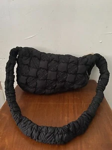 Black Quilted Convertible Crescent Crossbody Puffer Bag Adjustable Shoulder - Picture 1 of 12
