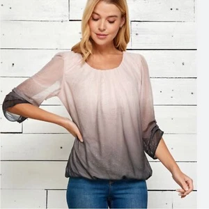 Dress Barn - size L Sara Michelle 3/4 Sleeve Ombre Glitter Bubble Hem Blouse - Picture 1 of 8