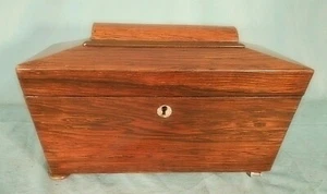 Caddy de té antiguo de palo de rosa del siglo XIX - Imagen 1 de 11