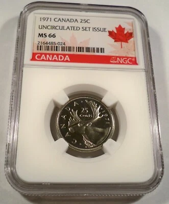 1971 CANADA 25c NGC MS 66 QUARTER GREAT CAMEO EFFECT BRIGHT WHITE - Image 1 of 4