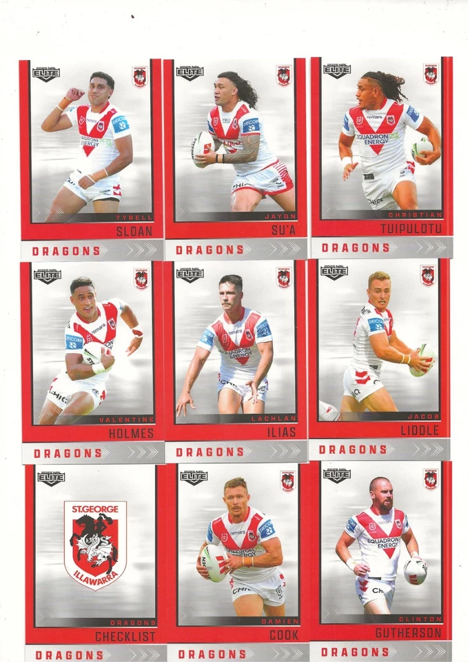 2025 NRL ELITE ST GEORGE DRAGONS COMMON BASE TEAM SET 9 CARDS TLA TGI - image 1 of 1