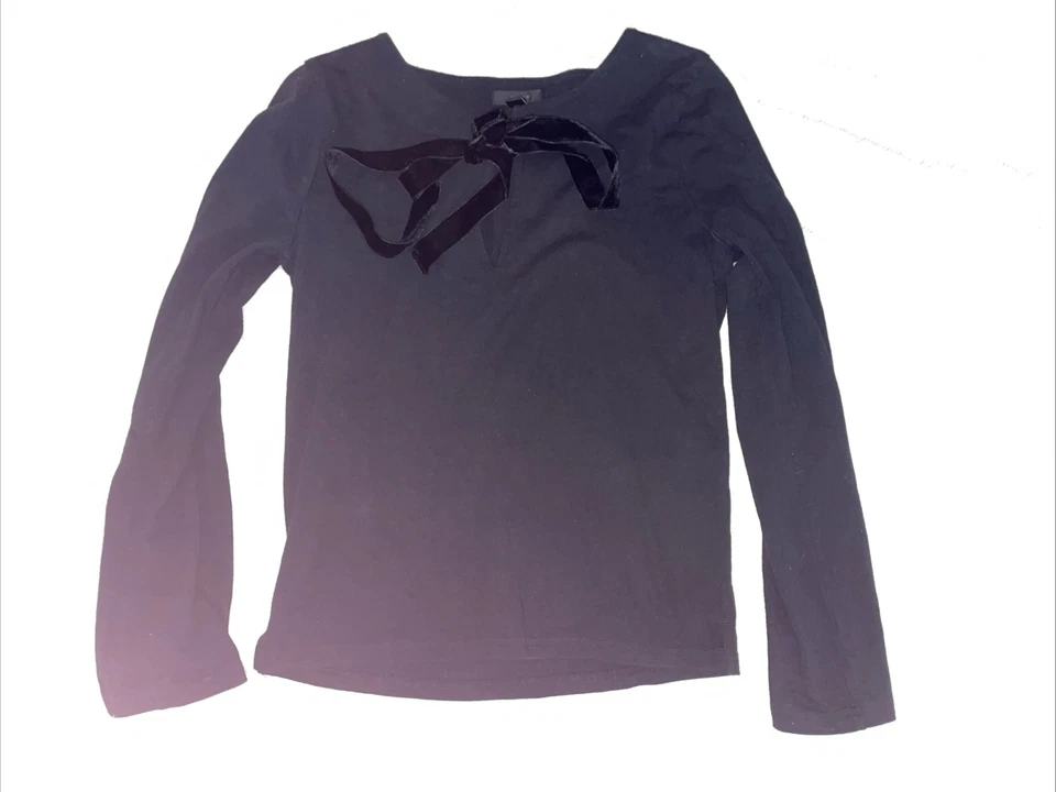 Camiseta clásica para mujer J.Crew negra de manga larga XS con detalle de lazo de terciopelo” Foto 1 de 4