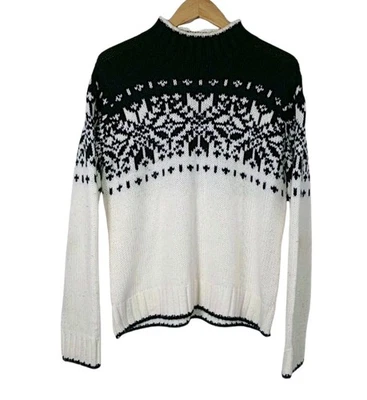 Suéter St. John's Bay Talla XL Negro/Blanco Copo de Nieve Cuello Alto Lentejuelas Foto 1 de 4