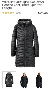 LL Bean Women's Ultralight 850 Down Hooded Coat, Three-Quarter Length Size XL - Picture 1 of 12