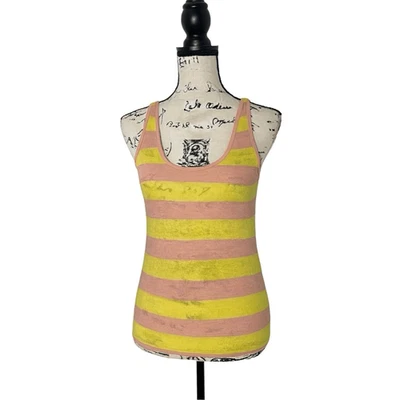 Camiseta sin mangas Banana Republic de lino talla S rosa amarillo a rayas espalda cruzada Foto 1 de 4