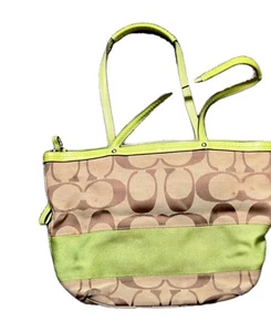 Women's Coach Shoulder Purse Green and Khaki Canvas Fair Condition - Picture 1 of 3