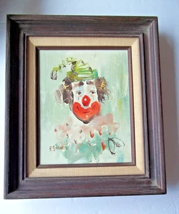 Abstract Vintage Frank Dressen Oil Canvas Painting of Clown Smirk Smile - Picture 1 of 14