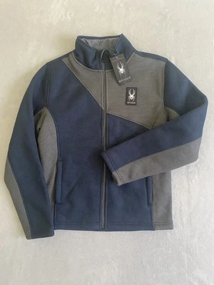 Chaqueta Spyder District Para Hombre Pequeña Azul Gris Forrada de Vellón Logo Simulado Cuello Cremallera Completa Foto 1 de 4